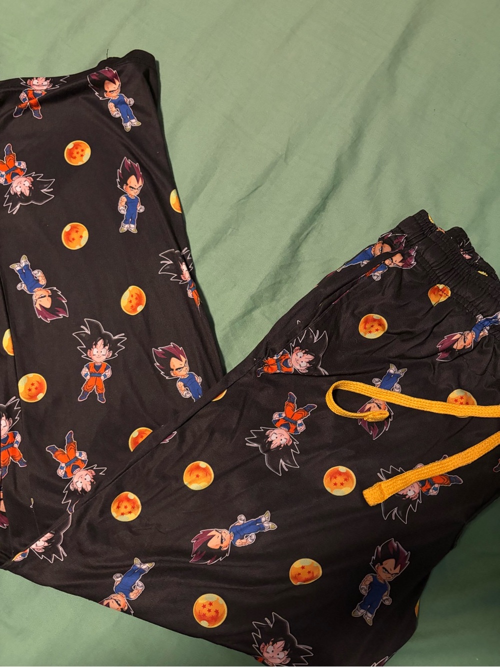 Kids Black Dragon Ball Character Pajama Pants with Yellow Drawstring